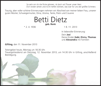 Anzeige von Betti Dietz von MGO