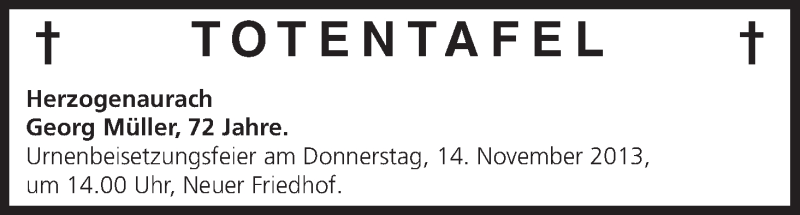  Traueranzeige für Totentafel vom 12.11.2013 vom 12.11.2013 aus MGO
