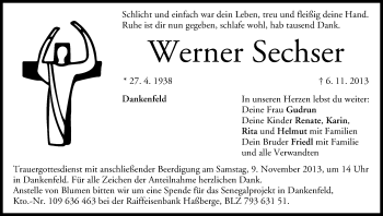 Anzeige von Werner Sechser von MGO