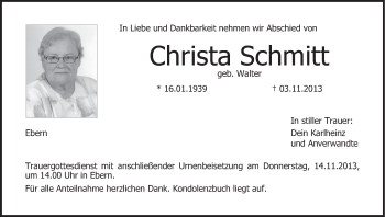 Anzeige von Christa Schmitt von MGO