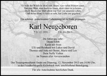 Anzeige von Karl Neugeboren von MGO