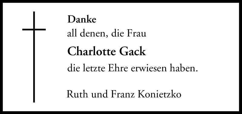  Traueranzeige für Charlotte Gack vom 13.11.2013 aus MGO