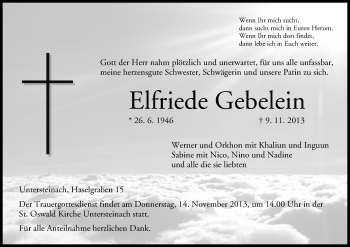 Anzeige von Elfriede Gebelein von MGO