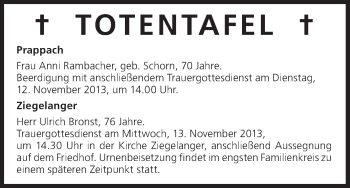 Anzeige von Totentafel vom 12.11.2013 von MGO