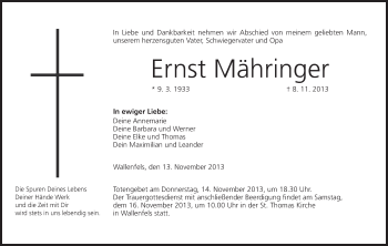 Anzeige von Ernst Mähringer von MGO