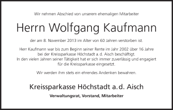 Anzeige von Wolfgang Kaufmann von MGO