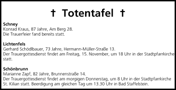 Anzeige von Totentafel vom 13.11.2013 von MGO
