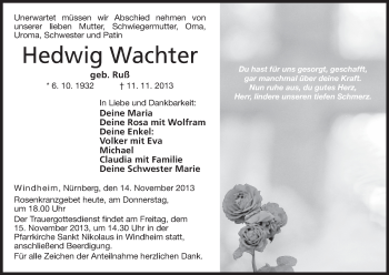 Anzeige von Hedwig Wachter von MGO