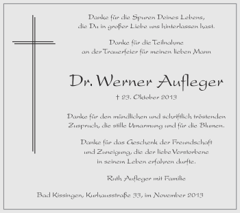 Anzeige von Werner Aufleger von MGO