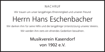 Anzeige von Hans Eschenbacher von MGO