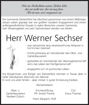 Anzeige von Werner Sechser von MGO
