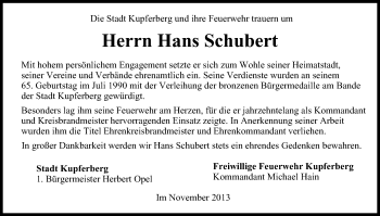 Anzeige von Hans Schubert von MGO