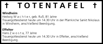 Anzeige von Totentafel vom 15.11.2013 von MGO