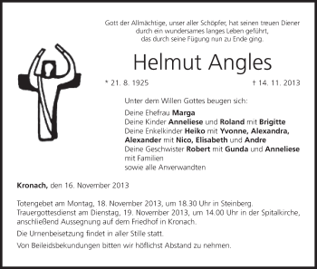 Anzeige von Helmut Angles von MGO
