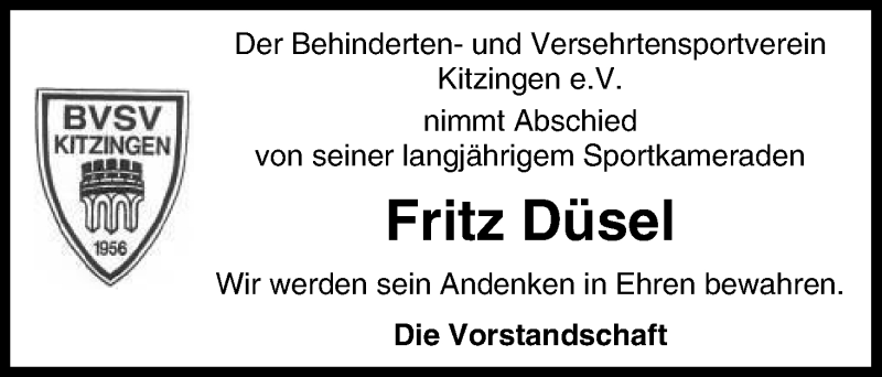  Traueranzeige für Fritz Düsel vom 16.11.2013 aus MGO