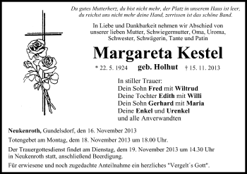Anzeige von Margareta Kestel von MGO