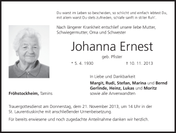 Anzeige von Johanna Ernest von MGO