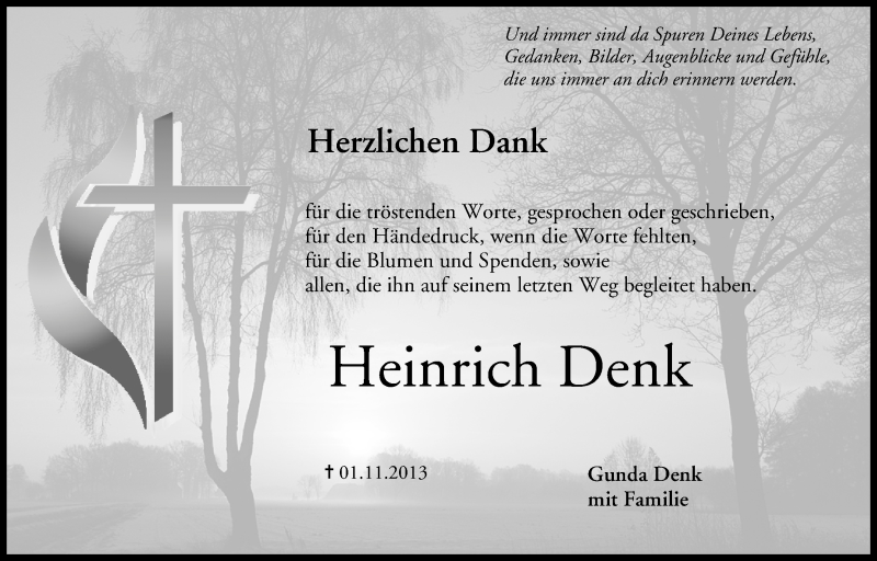  Traueranzeige für Heinrich Denk vom 19.11.2013 aus MGO