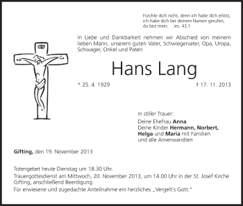 Anzeige von Hans Lang von MGO