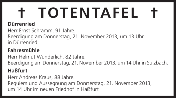 Anzeige von Totentafel vom 20.11.2013 von MGO