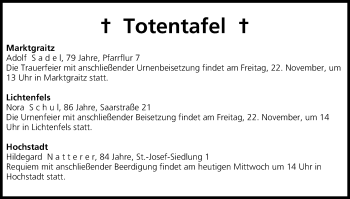 Anzeige von Totentafel vom 20.11.2013 von MGO