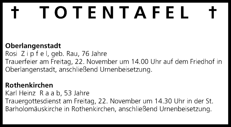  Traueranzeige für Totentafel vom 21.11.2013 vom 21.11.2013 aus MGO