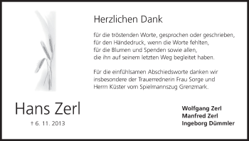 Anzeige von Hans Zerl von MGO