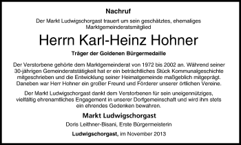 Anzeige von Karl-Heinz Hohner von MGO