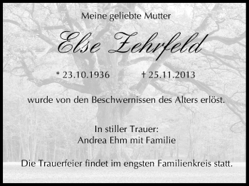 Anzeige von Else Zehrfeld von MGO
