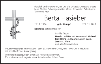 Anzeige von Berta Hasieber von MGO