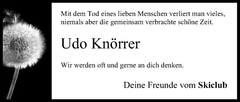  Traueranzeige für Udo Knörrer vom 27.11.2013 aus MGO