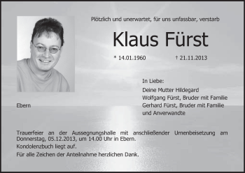 Anzeige von Klaus Fürst von MGO