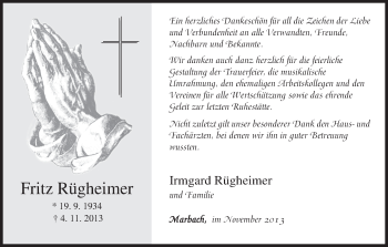 Anzeige von Fritz Rügheimer von MGO