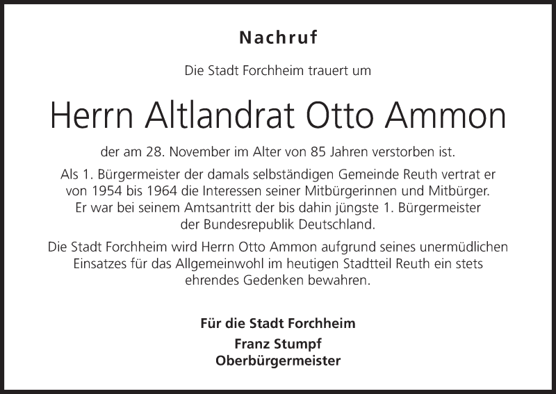  Traueranzeige für Otto Ammon vom 30.11.2013 aus MGO