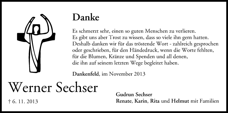  Traueranzeige für Werner Sechser vom 30.11.2013 aus MGO
