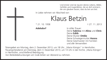 Anzeige von Klaus Betzin von MGO