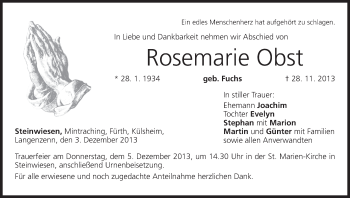 Anzeige von Rosemarie Obst von MGO