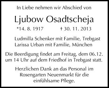 Anzeige von Ljubow Osadtscheja von MGO