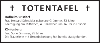 Anzeige von Totentafel vom 04.12.2013 von MGO