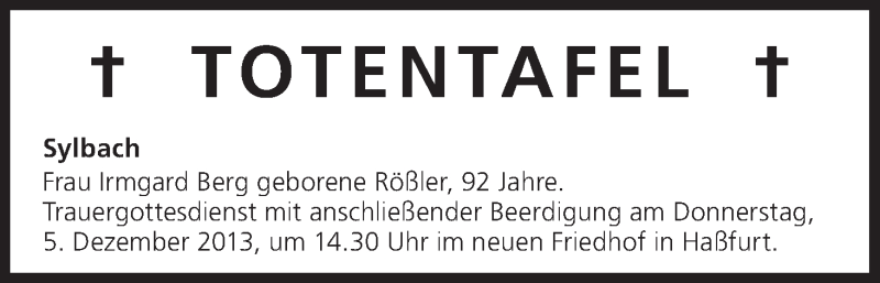  Traueranzeige für Totentafel vom 05.12.2013 vom 05.12.2013 aus MGO
