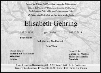 Anzeige von Elisabeth Gehring von MGO
