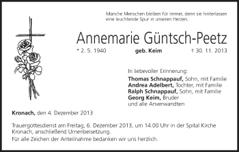 Anzeige von Annemarie Güntsch-Peetz von MGO