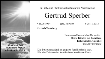 Anzeige von Gertrud Sperber von MGO
