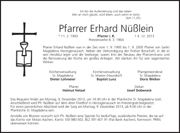 Anzeige von Erhard Nüßlein von MGO