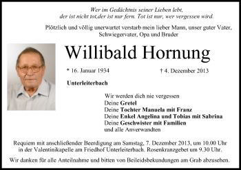 Anzeige von Willibald Hornung von MGO