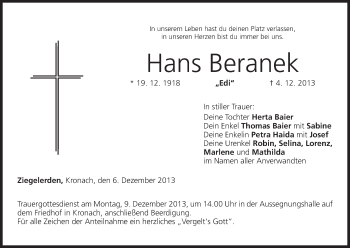 Anzeige von Hans Beranek von MGO