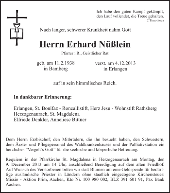 Anzeige von Erhard Nüßlein von MGO