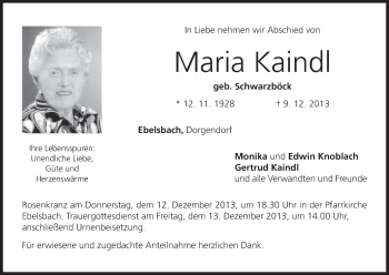 Anzeige von Maria Kaindl von MGO