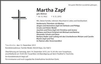 Anzeige von Martha Zapf von MGO