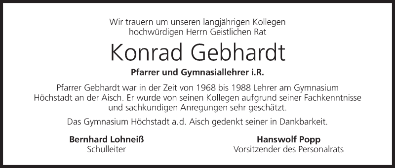  Traueranzeige für Konrad Gebhardt vom 13.12.2013 aus MGO